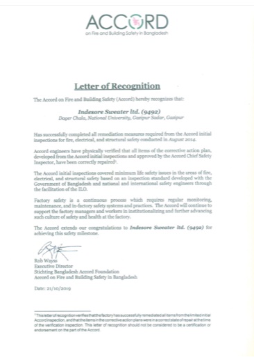 Accord certificate issued to Indesore